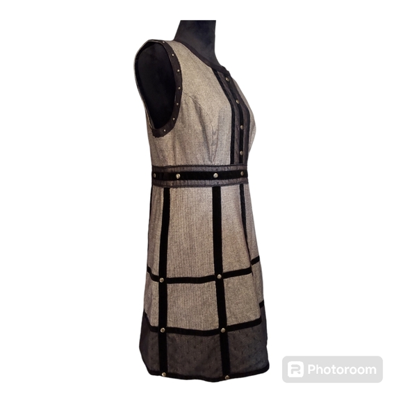 Anna Sui for Target Black & Grey Herringbone Studded Cage Mini Dress Size 13 - Picture 3 of 12